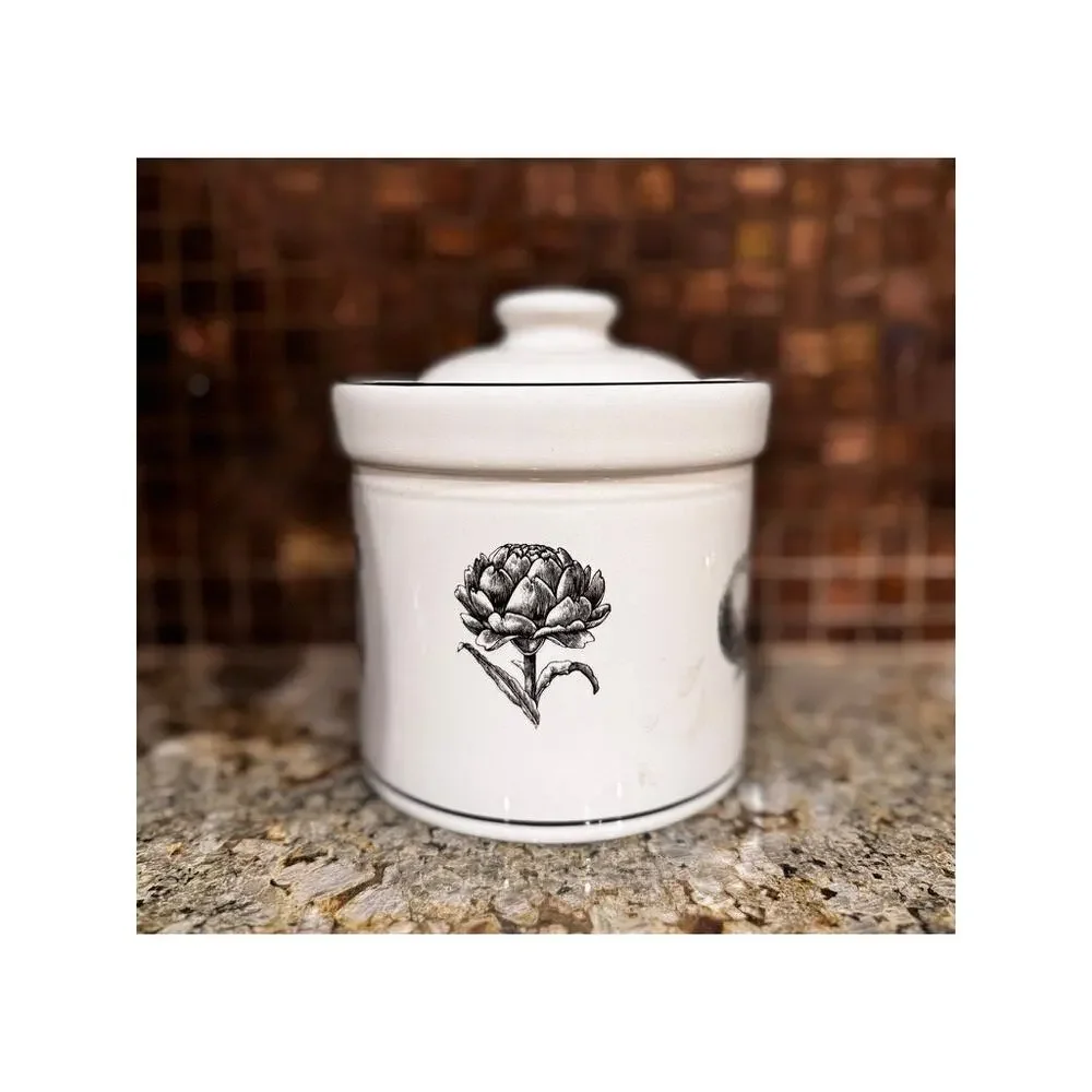 Pfaltzgraff Farmers Market Medium Canister White Stoneware Artichoke Vintage Lid